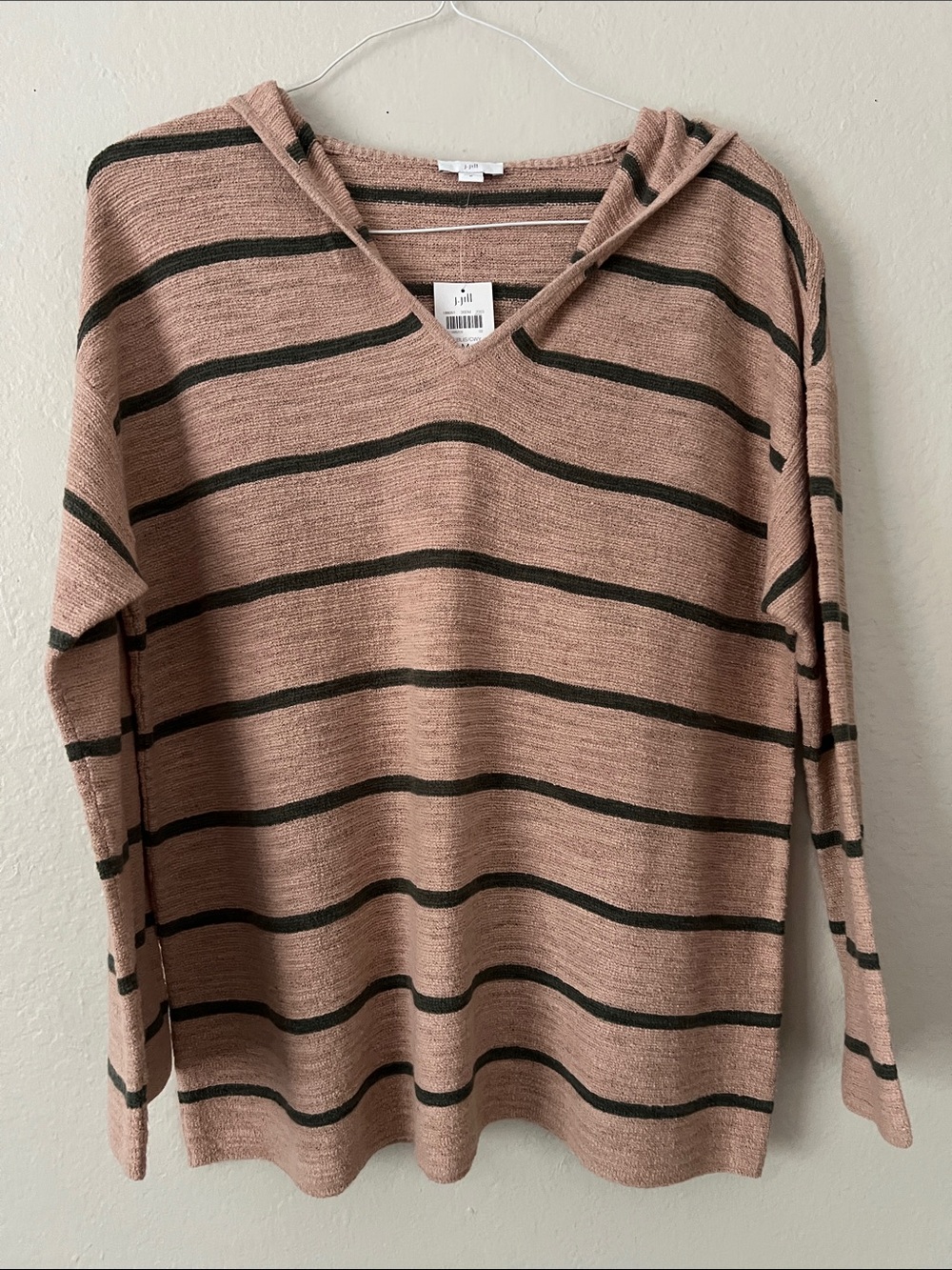 NWT J.Jill Striped Hooded Sweater Cotton Blend Brown Size M